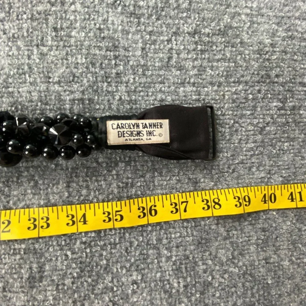 VTG Carolyn Tanner Beaded‎ Belt Women M Black Gold Adjustable Statement 80s 90s
